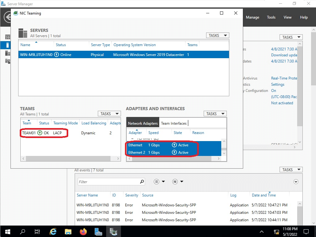 NIC Teaming – LACP OK